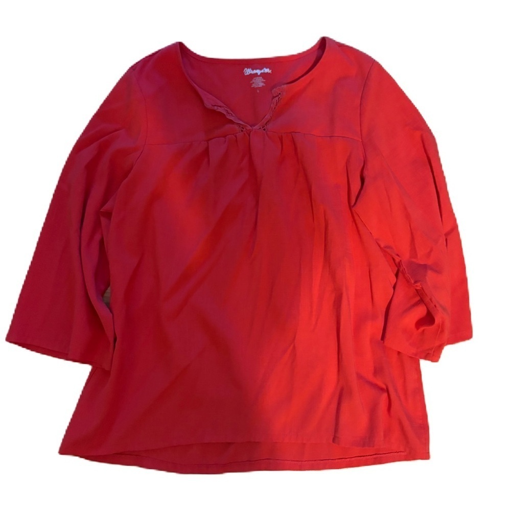Wrangler Vibrant Red Coral Women's Blouse Large Tunic V-neck Split